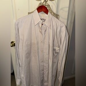 Hugo Boss Salmon and Taupe Long Sleeve Dress Shirt with Pinstripes $70
